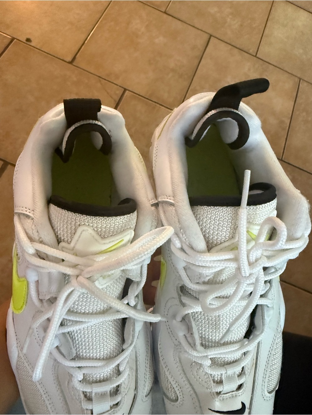 Nike White Sneakers with Neon Green Insole and Black Trim - Picture 13 of 15